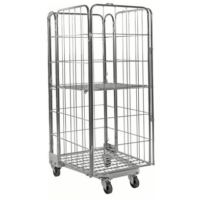 Kongamek Rollcontainer verzinkt 800x730x1910mm stapelbar mit Gitterboden und 4 Gitte