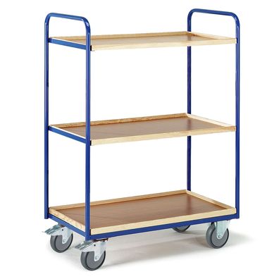 Rollcart Etagenwagen 1500mm hoch 2 Waende offen mit 3 Kaesten 1000x575mm im Buchende