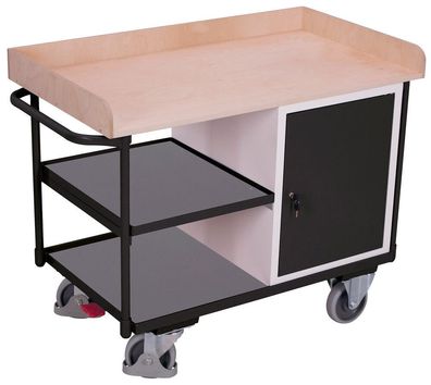 VARIOfit Werkstattwagen mit Schiebegriff, Schrank und 3 Ladeflaechen bis 1125x630mm