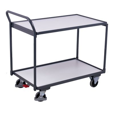 VARIOfit ESD Tischwagen mit gebogenem Schiebegriff und 2 Ladeflaechen 835x490mm