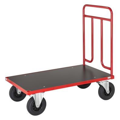 Kongamek Plattformwagen in rot 1000x600x1000mm mit Schiebegriff aus Stahlrohr und Gu