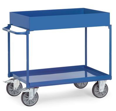 Fetra Tischwagen mit Stahlblechwannen und hohem Rand 2 Etagen 850x500mm Ladeflaeche