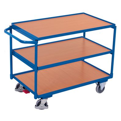 VARIOfit Tischwagen mit Schiebegriff und 3 Ladeflaechen 985x690mm Enzianblau RAL 501
