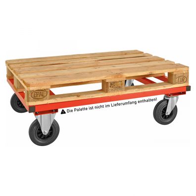 Kongamek Palettenwagen in rot 305mm hoch ohne Bremse fuer Paletten 1200x1000mm