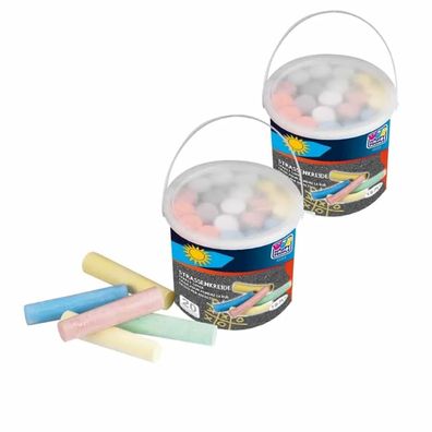 2 Straßenkreide Eimer à 20 Stück – 40 Kreidestangen Ø 2 cm Länge 10 cm