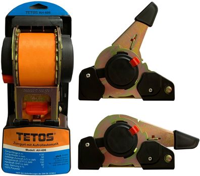 qteck Ratschenzurrgurt mit Aufrollautomatikt TETOS 50mm x 4,5m 1 Stueck