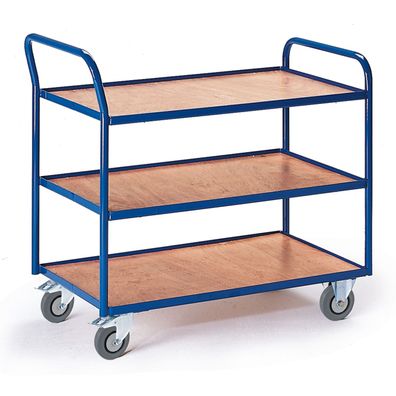 Rollcart Tischwagen mit abgewinkeltem Schiebegriff und 3 Etagen im Buchendekor 790x4