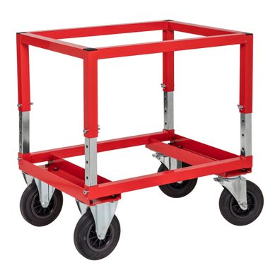 Kongamek Palettenwagen in rot 654mm hoch, hoehenverstellbar ohne Bremse fuer Halbpal