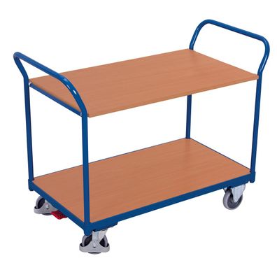 VARIOfit Tischwagen mit 2 gebogenen Schiebegriffen und 2 Ladeflaechen 1000x600mm Enz
