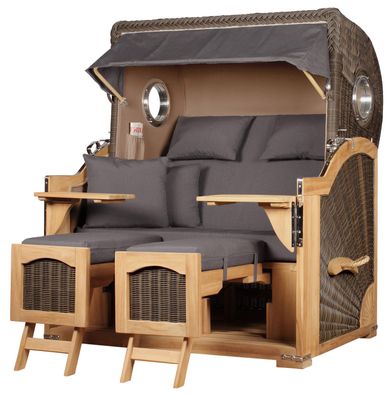 Strandkorbset - bene living - Ammersee 2,5-Sitzer Teak - PE grau - Modell 551