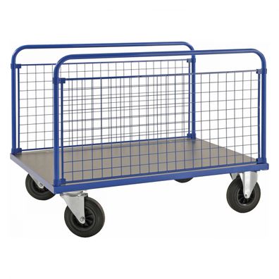 Kongamek Plattformwagen in blau 1200x800x900mm mit MDF-Platte und 2 stirnseitigen Gi