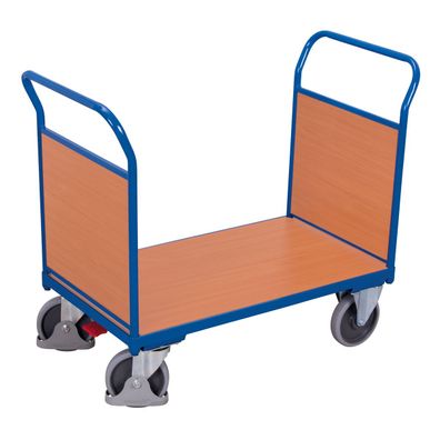 VARIOfit Doppel-Stirnwandwagen mit Holzwaenden 1000x700mm Enzianblau RAL 5016