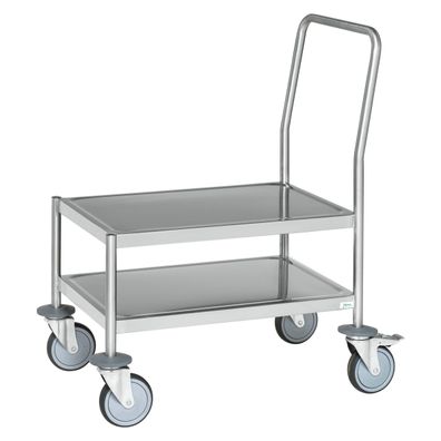 Kongamek Edelstahl- Plattformwagen rostfrei mit Schiebegriff, 2 Etagen 620x340mm Gum