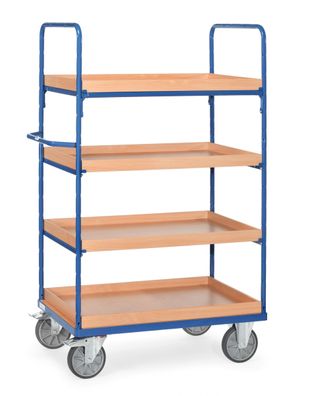 Fetra Etagenwagen mit 4 Etagen, Holzkaesten und erhoehter Stirnwand 1000x700