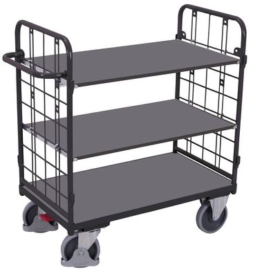 VARIOfit Etagenwagen, niedrig, Stirnwaende vergittert mit 3 Etagen 1000x700mm Anthra