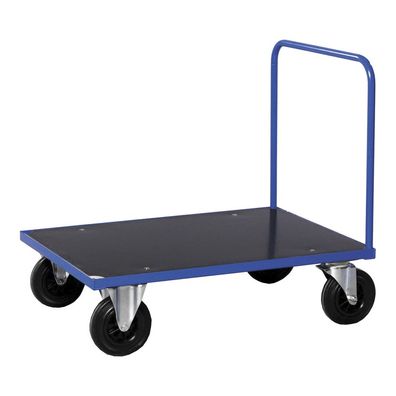 Kongamek Plattformwagen in blau 1000x700x900mm mit offenem Schiebegriff und Gummiber