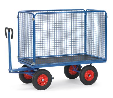 Fetra Handpritschenwagen mit Drahtgitterwaenden 1000 mm hoch, Vollgummi-Bereifung, 1