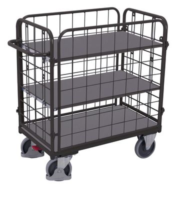 VARIOfit Etagenwagen, niedrig und komplett vergittert mit 3 Etagen 1000x700mm Anthra