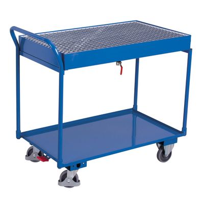 VARIOfit Tischwagen mit Gitterrost und 2 Ladeflaechen 995x595mm mit hohem Schiebebue