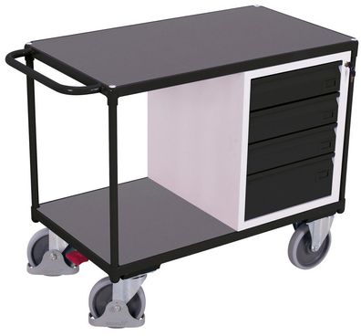 VARIOfit Werkstattwagen mit Schiebegriff, 4 Schubladen und 2 Ladeflaechen 500kg Trag