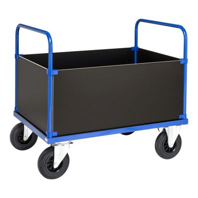 Kongamek Kastenwagen in blau 1000x700x900mm mit MDF-Platte und 4 Waenden mit Gummibe