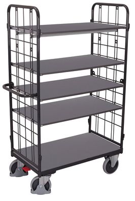 VARIOfit Etagenwagen, hoch, Stirnwaende vergittert mit 5 Etagen 1000x600mm Anthrazit