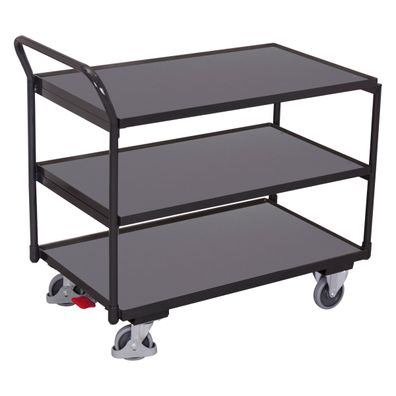 VARIOfit Tischwagen mit gebogenem Schiebegriff und 3 Ladeflaechen 1185x790mm Anthraz