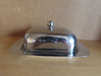 Butterdose mit Deckel silberfarben Metall