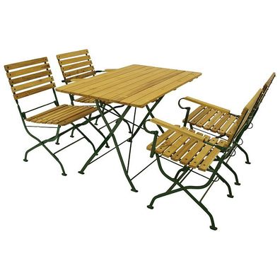 Garnitur Sitzgruppe 999005F 5teilig Flachstahl dunkelgrün Robinienholz