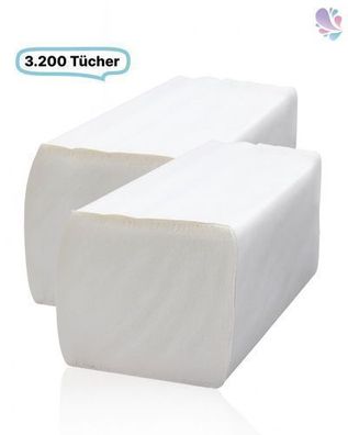 Falthandtücher 2-lg, hochweiß, Recyclingpapier, 3.200 Blatt, EU ECO-Label zertifizie