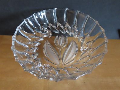 kleine Schale Bonboniere Glas klar Relief Tulpe auf drei Füßen ca. 16 cm Ø