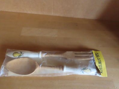 Salatbesteck Holz Griff aus Keramik mit gelben Birnen ca. 28,5 cm