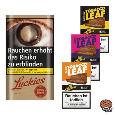 Lucky Strike Origins USA Red 30g + Al Capone Tobacco Leaf Original, MIXX, GLOW