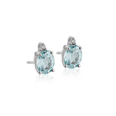 Frau Oro – DHOA7185 – Ohrringe mit ovalem Aquamarin und Diamanten