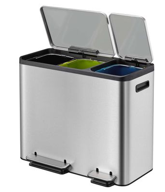 EKO Ecocasa Tretmélleimer 3x15 L Edelstahl matt mit Soft-Close-Deckel