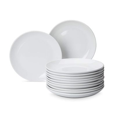 AmazonCommercial Porzellan Speiseteller 12er Set 23 cm Coupe Weiß