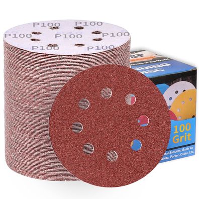 Alpxuxp 100x Schleifscheiben 125mm Klett P100 8 Löcher fér Exzenterschleifer
