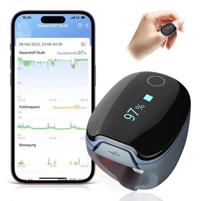 ViATOM O2 Ring Pulsoximeter Bluetooth Schlafoximeter mit Alarm und App