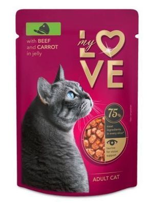 MY LOVE Katzenfutter-Tütchen 85 g Rindfleisch und Möhren in Gelee