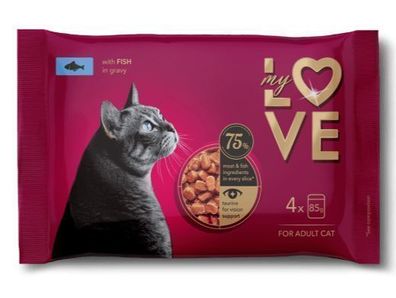 MY LOVE Katzenfutter in Beuteln 4 x 85 g Fisch in Soße