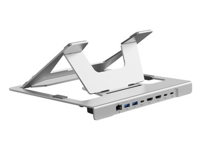 Conceptronic DONN35S Laptopständer mit 7-in-1 USB-C MST Dockingstation, Dual HDMI 4K