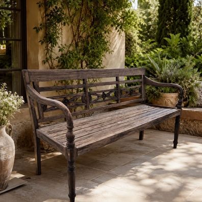 Massive Teakholz Sitzbank Christos 150cm brown Outdoor Gartenbank Holzbank