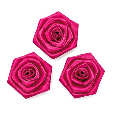 Satinrosen 6cm zum Basteln & Aufnähen 3 Stück Fuchsia / Pink