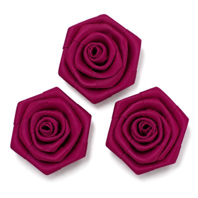 Satinrosen 6cm zum Basteln & Aufnähen 3 Stück Weinrot / Bordeaux