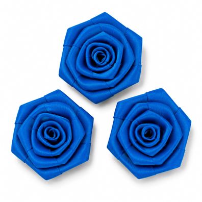 Satinrosen 6cm zum Basteln & Aufnähen 3 Stück Blau