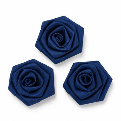 Satinrosen 6cm zum Basteln & Aufnähen 3 Stück Dunkelblau