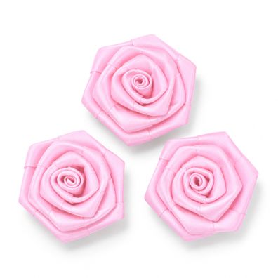 Satinrosen 6cm zum Basteln & Aufnähen 3 Stück Rosa