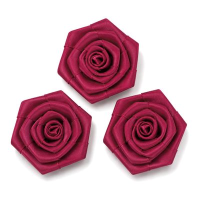 Satinrosen 6cm zum Basteln & Aufnähen 3 Stück Weinrot