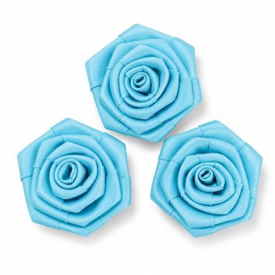 Satinrosen 6cm zum Basteln & Aufnähen 3 Stück Türkis