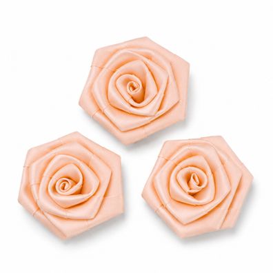 Satinrosen 6cm zum Basteln & Aufnähen 3 Stück Apricot